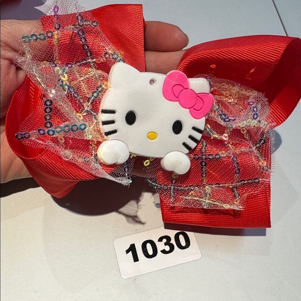 1030 Red Color Hello Kitty Hair Bow Alligator Clip